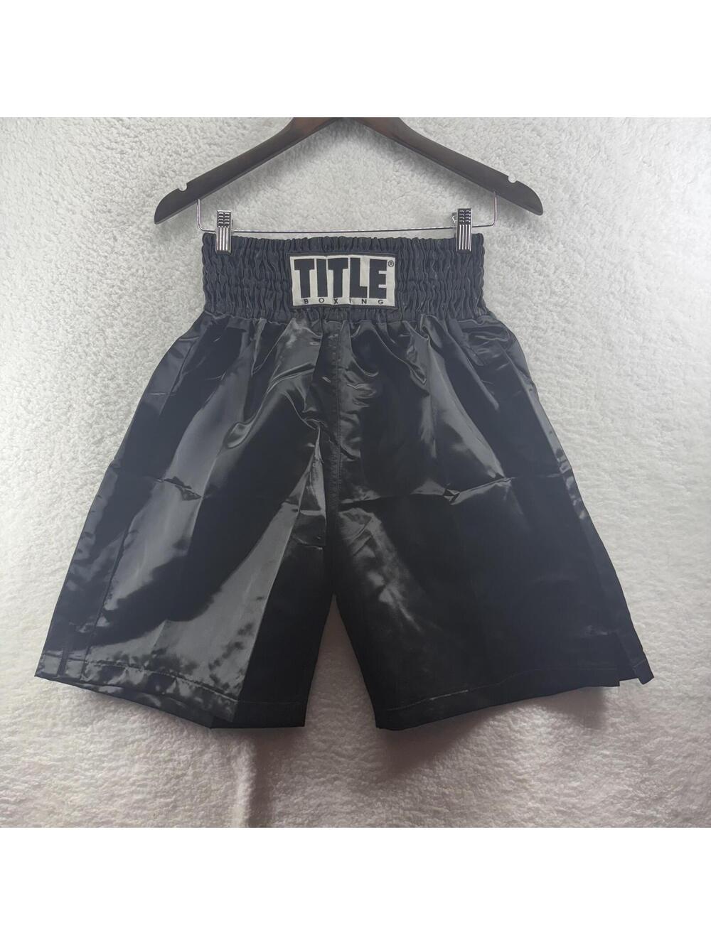Title Boxing Shorts Shiny Satin Mens Large Vintage Style Black Kickboxing